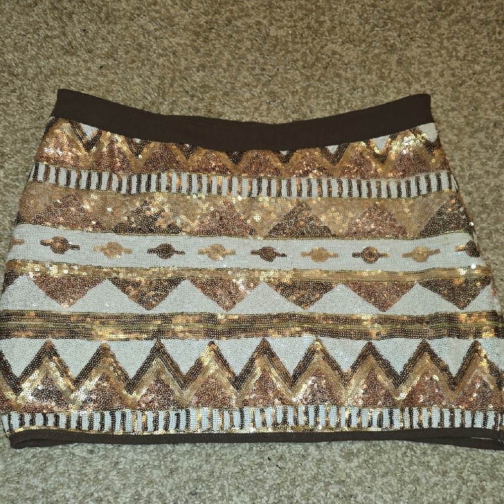 Double Zero Gold and Brown Sequin Mini Skirt